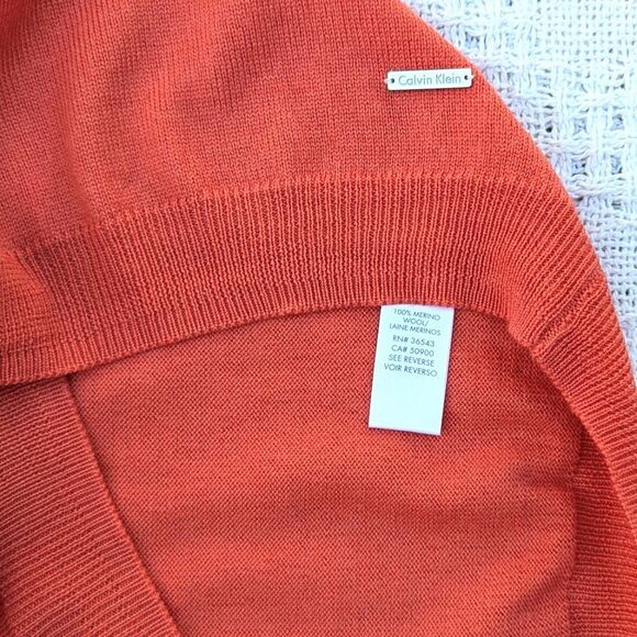 Calvin Klein Orange V-Neck Sweater - Picture 7 of 7